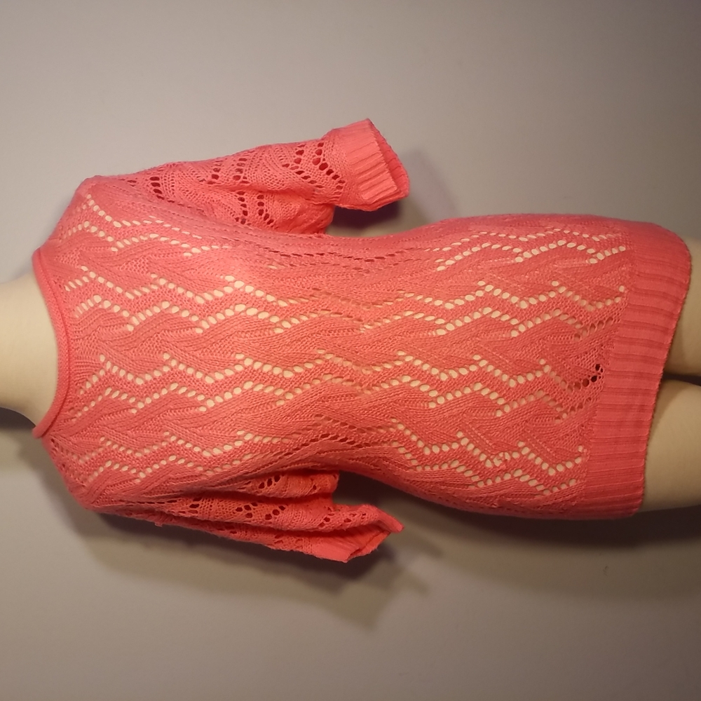 dELiA's XS SWEATER Peach Coral open weave knit Top Longer length tunic